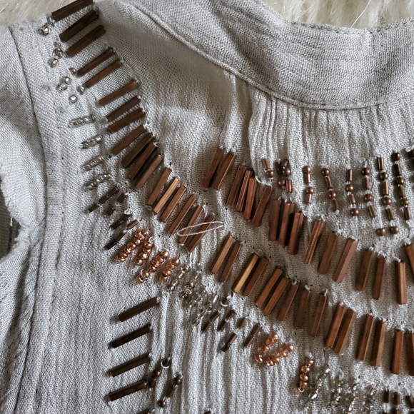 Free People Ferris Wheel Beaded Mock Neck Open Back Top Gray Size XS - Picture 13 of 16